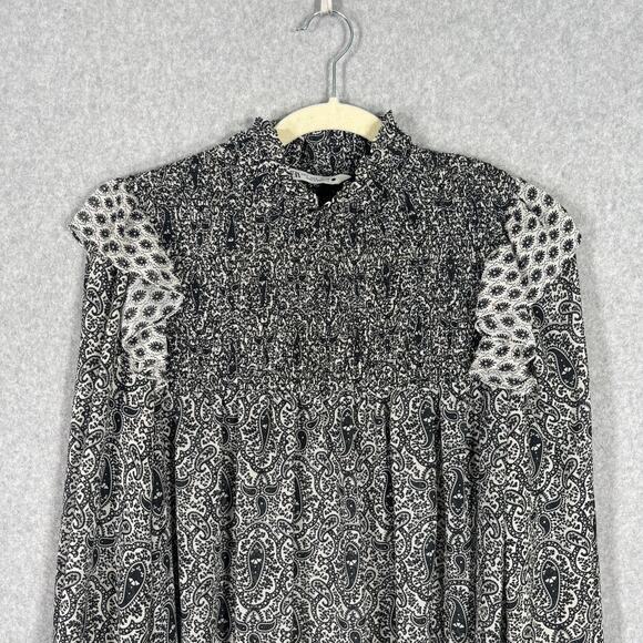 Zara Blouse Large Paisley Ruffle Smocked Cottage Coquette Feminine Babydoll Boho - Picture 2 of 12